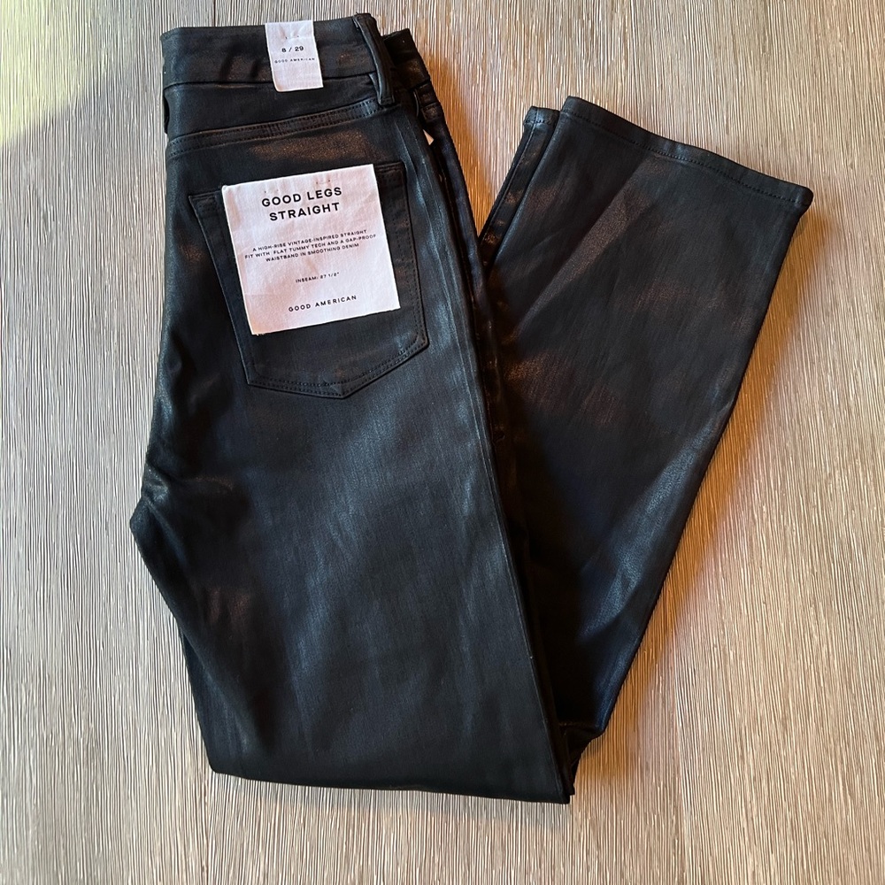 NEW Good American Good Legs Straight Jeans Black Size 8/29 Inseam 27.5"